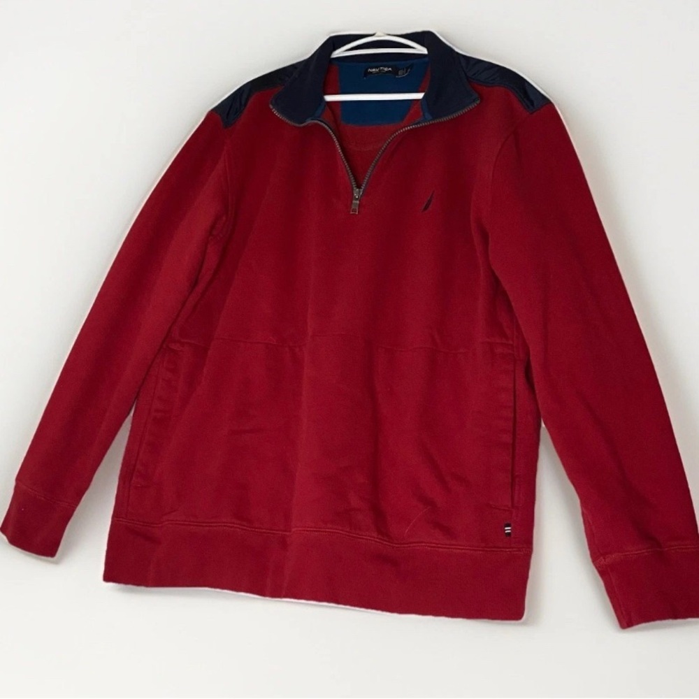 Nautica Sweater Red & Blue 1/4 Zip Pullover Sailing Jacket Preppy Sweater‎ XL